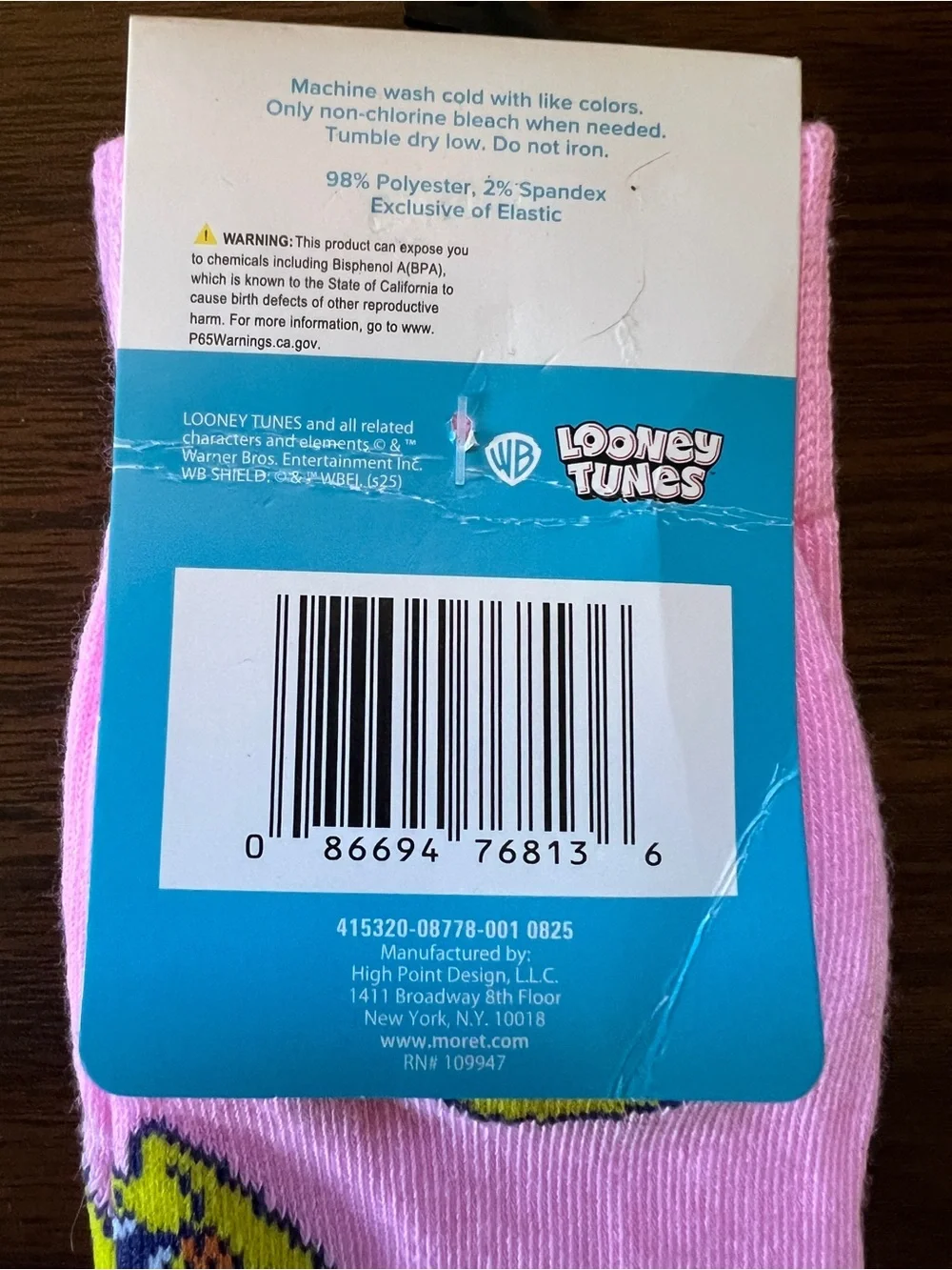 NWT Looney Tunes Tweety Bird Pink Socks - One Size
